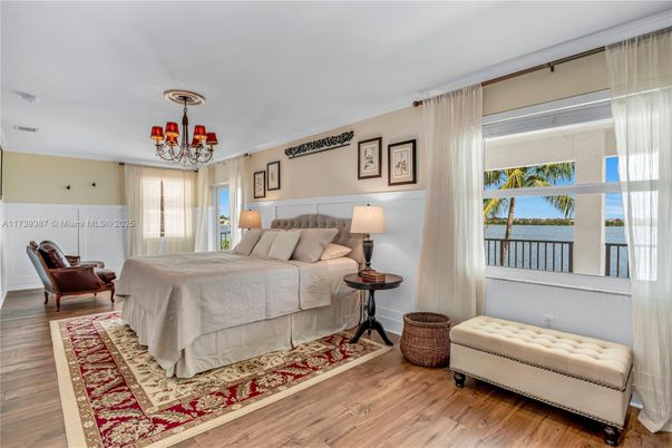 Bedroom, Chandelier, Interior, Water, Wood Texture Flooring
