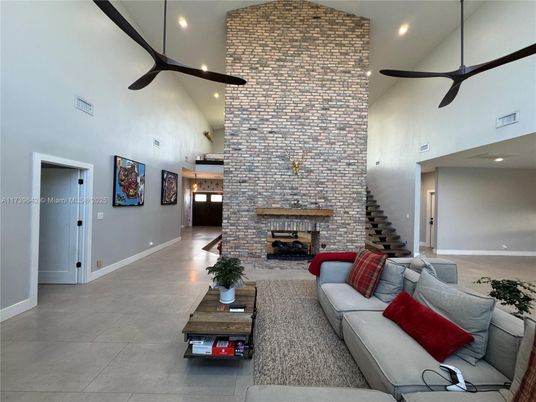 Fireplace, Interior, Living room, Recessed Lighting, Stone Walls