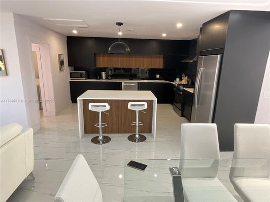 Interior, Kitchen, Marble, Pendant Lights, Recessed Lighting, Stainless Steel Appliances