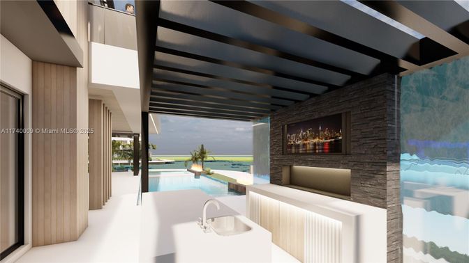 Fireplace, Interior, Pool, Stone Walls, Wooden Beams