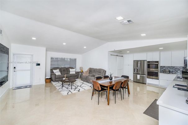 Dining room, Interior, Kitchen, Living room, Recessed Lighting, Stainless Steel Appliances