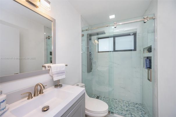 Bathroom, Glass Shower, Interior, Marble Walls, Recessed Lighting