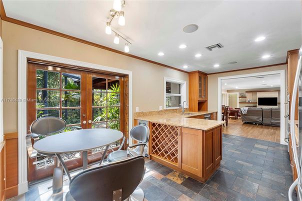 Dining room, Interior, Kitchen, Living room, Recessed Lighting, Wood Texture Flooring