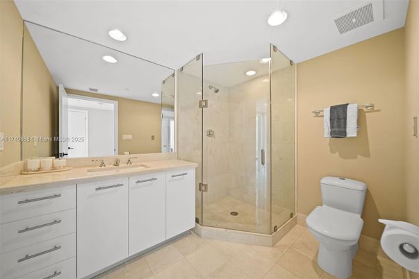 Bathroom, Dual Sink Vanities, Glass Shower, Interior, Recessed Lighting