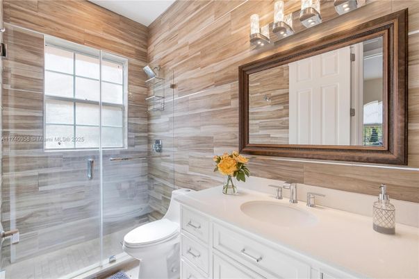 Bathroom, Glass Shower, Interior, Wooden Walls