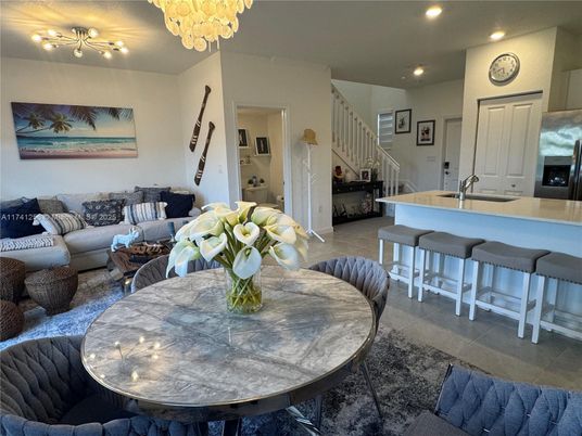 Chandelier, Dining room, Interior, Kitchen, Living room, Recessed Lighting
