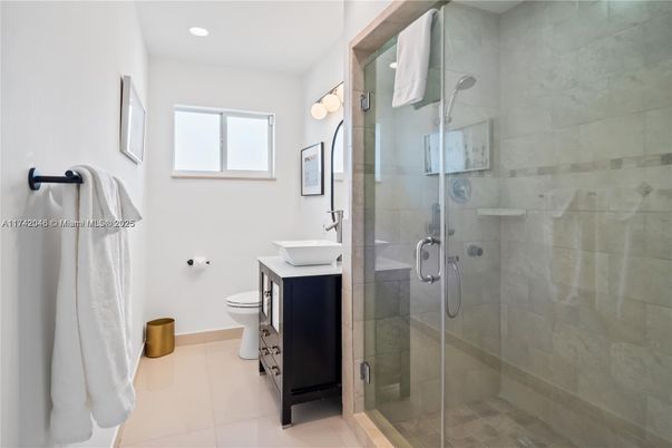 Bathroom, Glass Shower, Interior, Recessed Lighting