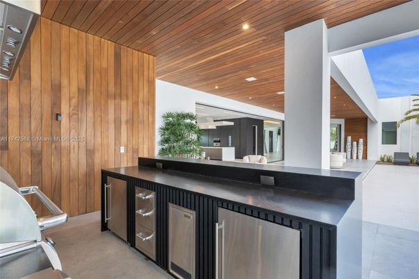 Interior, Kitchen, Recessed Lighting, Stainless Steel Appliances, Wooden Ceilings, Wooden Walls