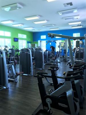 Fitness Equipment, Gym, Interior, Recessed Lighting, Wood Texture Flooring