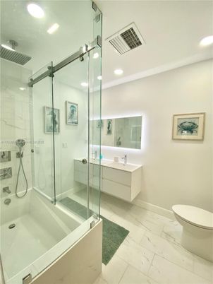 Bathroom, Glass Shower, Interior, Recessed Lighting
