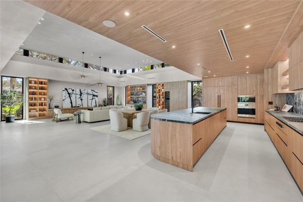 Interior, Kitchen, Living room, Pendant Lights, Recessed Lighting, Stainless Steel Appliances, Wooden Ceilings