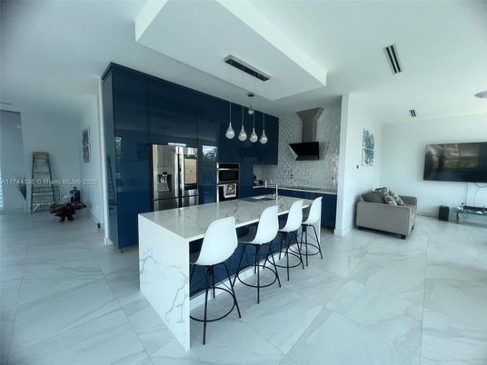 Interior, Kitchen, Marble, Pendant Lights, Recessed Lighting, Stainless Steel Appliances