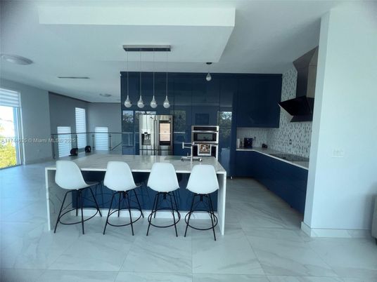 Interior, Kitchen, Marble, Pendant Lights, Stainless Steel Appliances