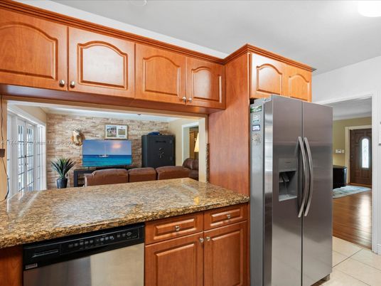 Interior, Kitchen, Stainless Steel Appliances, Stone Walls, Wood Texture Flooring