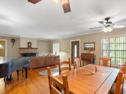 Dining room, Fireplace, Interior, Living room, Piano, Wood Texture Flooring
