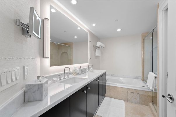 Bathroom, Dual Sink Vanities, Glass Shower, Interior, Recessed Lighting