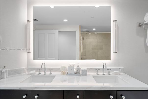 Bathroom, Dual Sink Vanities, Glass Shower, Interior, Recessed Lighting