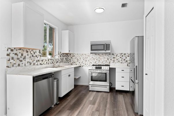 Interior, Kitchen, Stainless Steel Appliances, Wood Texture Flooring