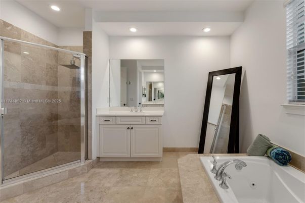 Bathroom, Dual Sink Vanities, Glass Shower, Interior, Recessed Lighting