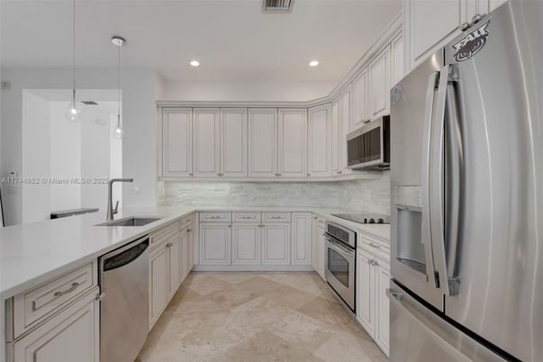 Interior, Kitchen, Pendant Lights, Recessed Lighting, Stainless Steel Appliances