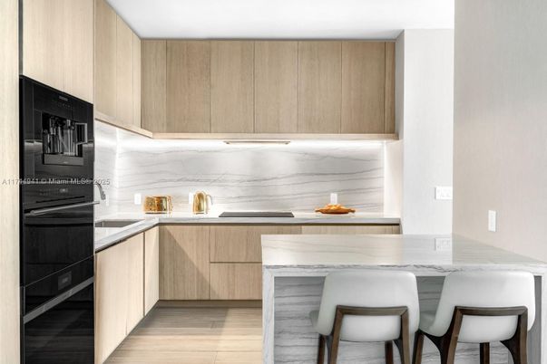 Interior, Kitchen, Marble Walls, Wood Texture Flooring