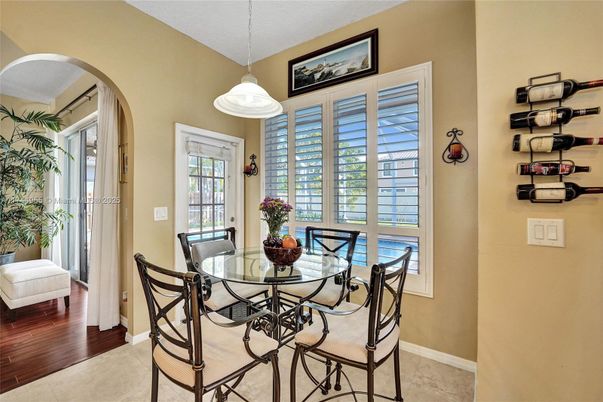 Dining room, Interior, Pendant Lights, Wood Texture Flooring
