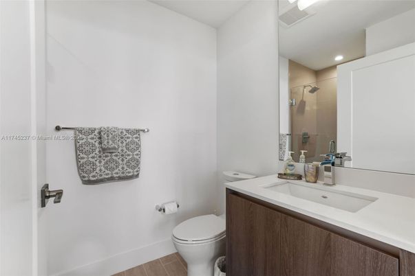 Bathroom, Interior, Recessed Lighting, Wood Texture Flooring