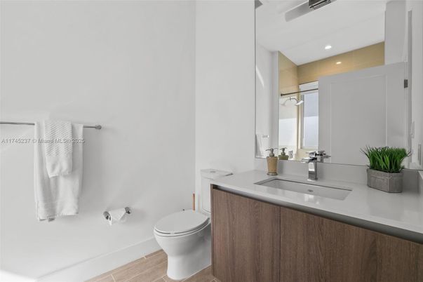 Bathroom, Interior, Recessed Lighting, Wood Texture Flooring