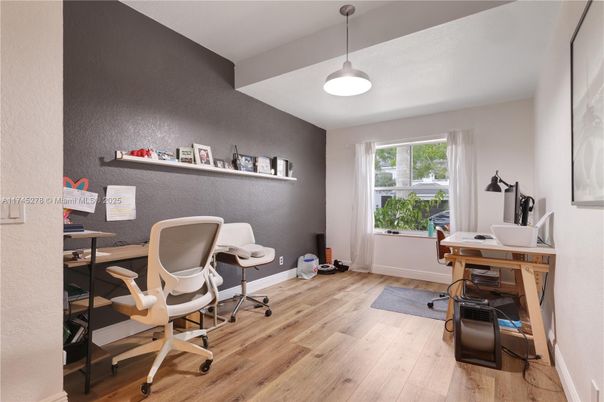 Home Office, Interior, Pendant Lights, Wood Texture Flooring