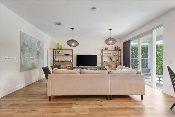Interior, Living room, Pendant Lights, Wood Texture Flooring