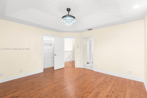 Chandelier, Empty room, Interior, Recessed Lighting, Wood Texture Flooring