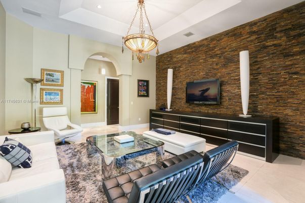 Chandelier, Interior, Living room, Recessed Lighting, Stone Walls