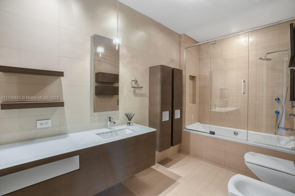 Bathroom, Dual Sink Vanities, Glass Shower, Interior, Pendant Lights