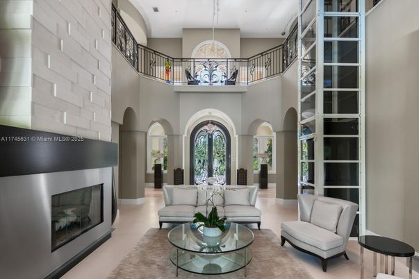 Fireplace, Interior, Living room, Pendant Lights, Recessed Lighting, Stone Walls
