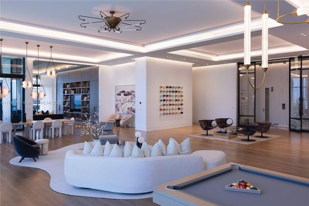 Billiard Table, Dining room, Game Room, Interior, Living room, Pendant Lights, Recessed Lighting, Wood Texture Flooring