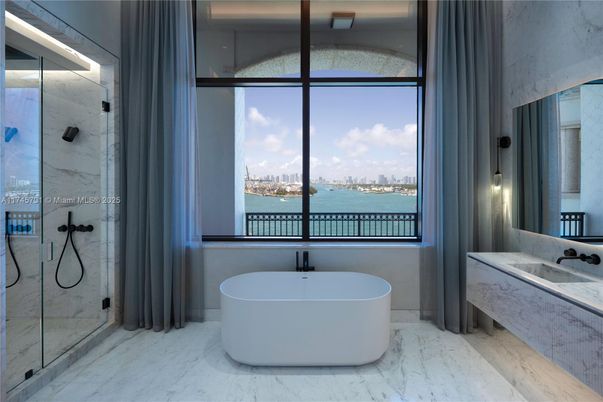 Bathroom, Free Standing Baths, Glass Shower, Interior, Marble, Marble Walls