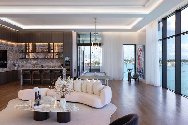 Billiard Table, Game Room, Interior, Living room, Pendant Lights, Wood Texture Flooring