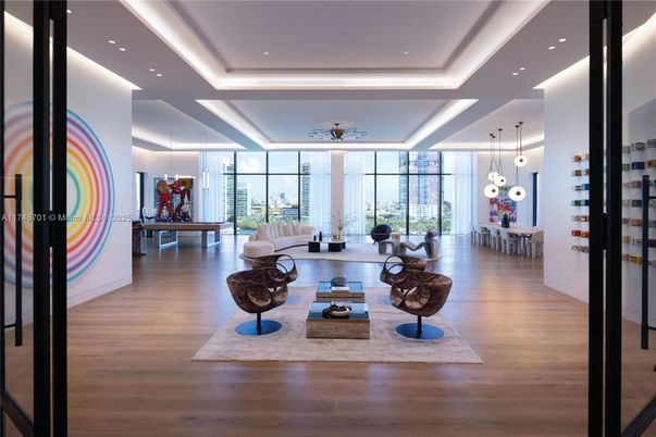 Dining room, Game Room, Interior, Living room, Pendant Lights, Recessed Lighting, Wood Texture Flooring