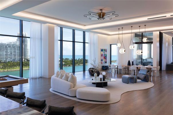 Billiard Table, Dining room, Game Room, Interior, Living room, Pendant Lights, Water, Wood Texture Flooring