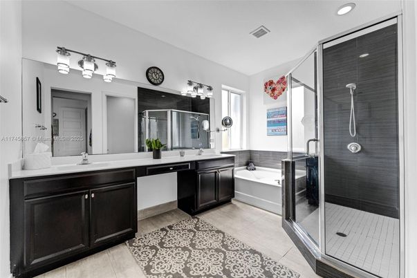 Bathroom, Dual Sink Vanities, Glass Shower, Interior, Recessed Lighting