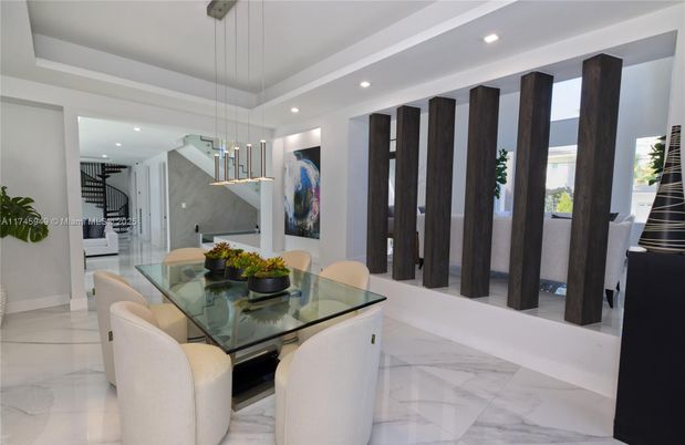 Dining room, Interior, Marble, Pendant Lights, Recessed Lighting