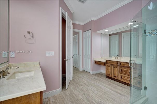Bathroom, Dual Sink Vanities, Glass Shower, Interior, Recessed Lighting