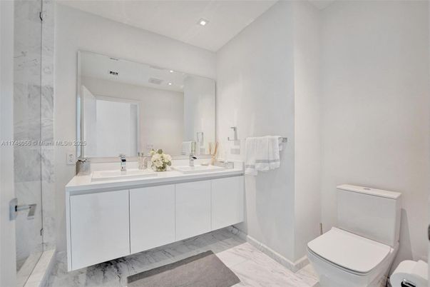 Bathroom, Dual Sink Vanities, Interior, Marble, Recessed Lighting