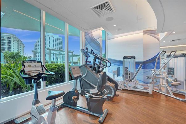 Fitness Equipment, Gym, Interior, Recessed Lighting, Wood Texture Flooring