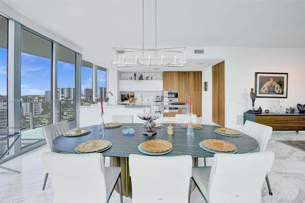 Dining room, Interior, Kitchen, Marble, Pendant Lights, Stainless Steel Appliances