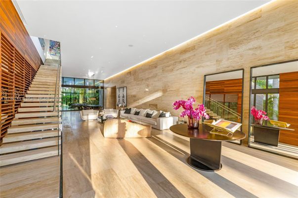 Interior, Recessed Lighting, Stone Walls, Wood Texture Flooring
