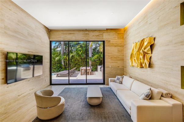 Interior, Living room, Recessed Lighting, Stone Walls, Wooden Walls
