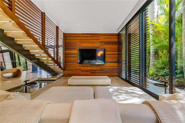 Interior, Living room, Recessed Lighting, Wood Texture Flooring, Wooden Walls