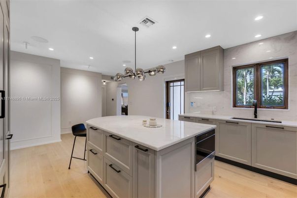 Interior, Kitchen, Pendant Lights, Recessed Lighting, Wood Texture Flooring