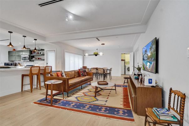 Dining room, Interior, Kitchen, Living room, Pendant Lights, Recessed Lighting, Wood Texture Flooring